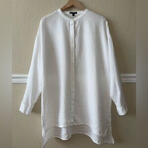 Eileen Fisher 100% Linen Long Sleeve Tunic Crisp White Button Down Medium